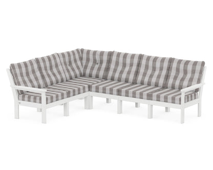POLYWOOD® Vineyard 6-Piece Sectional in White / Buffalo Plaid Grey Mist