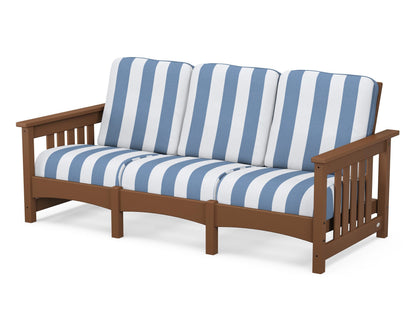 POLYWOOD® Club Mission Sofa in Teak / Cabana Stripe Sky Blue