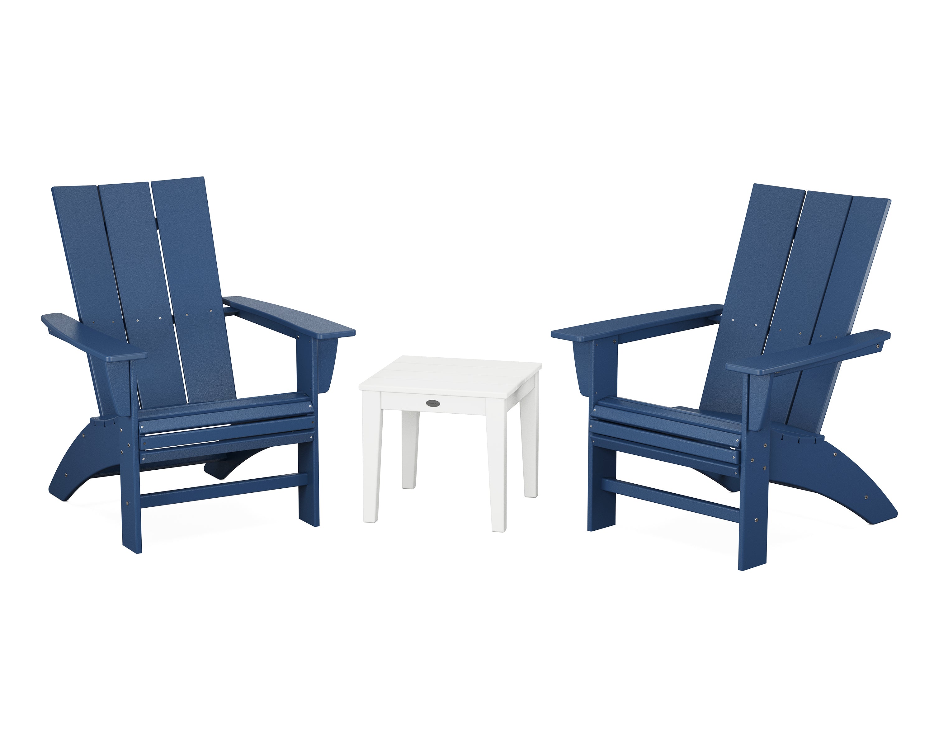 POLYWOOD® Modern 3-Piece Curveback  Adirondack Set in Navy / White