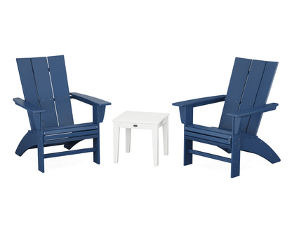 POLYWOOD® Modern 3-Piece Curveback  Adirondack Set in Navy / White