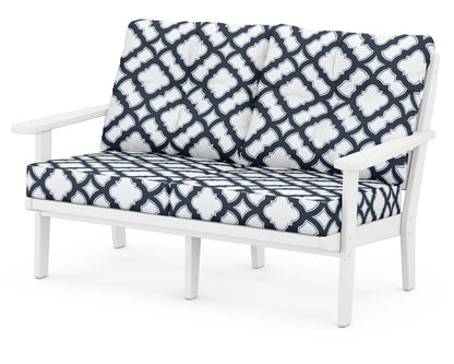 POLYWOOD® Lakeside Deep Seating Loveseat in White / Trellis Marine Indigo