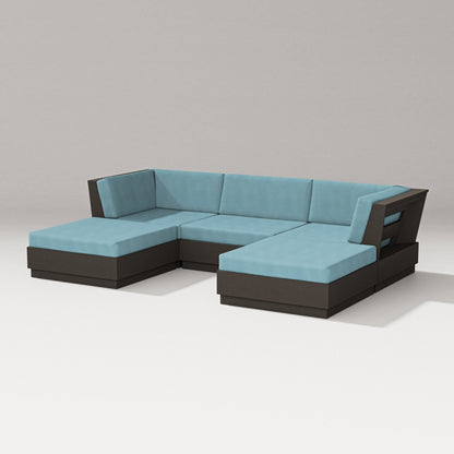PW Designer Series Elevate Double Chaise Sectional in Vintage Coffee / Lattice Sky Blue