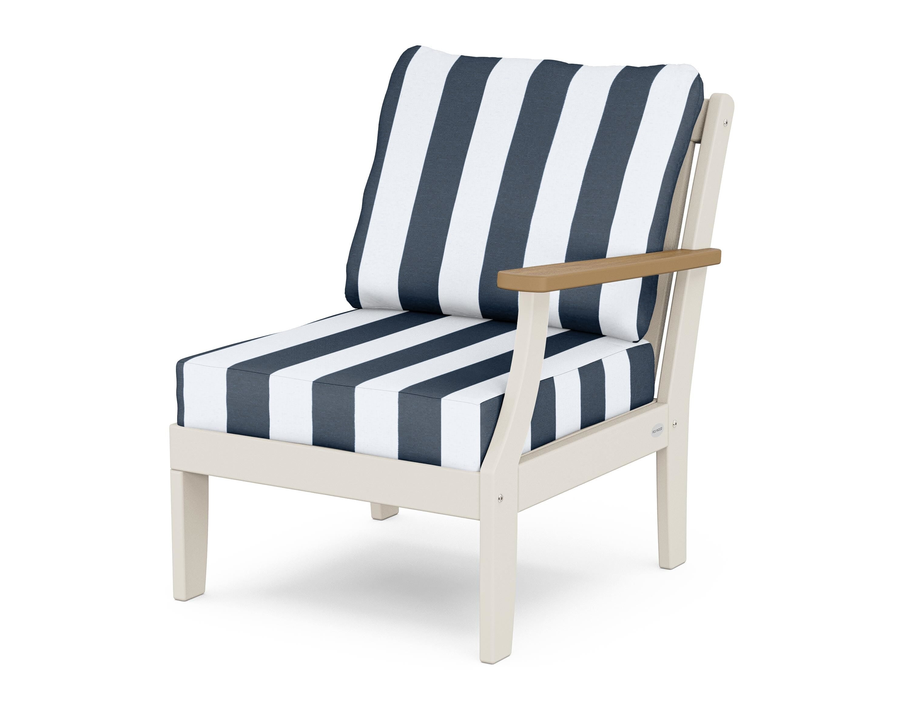 POLYWOOD® Braxton Modular Right Arm Chair in Sand / Natural / Cabana Stripe Marine Indigo
