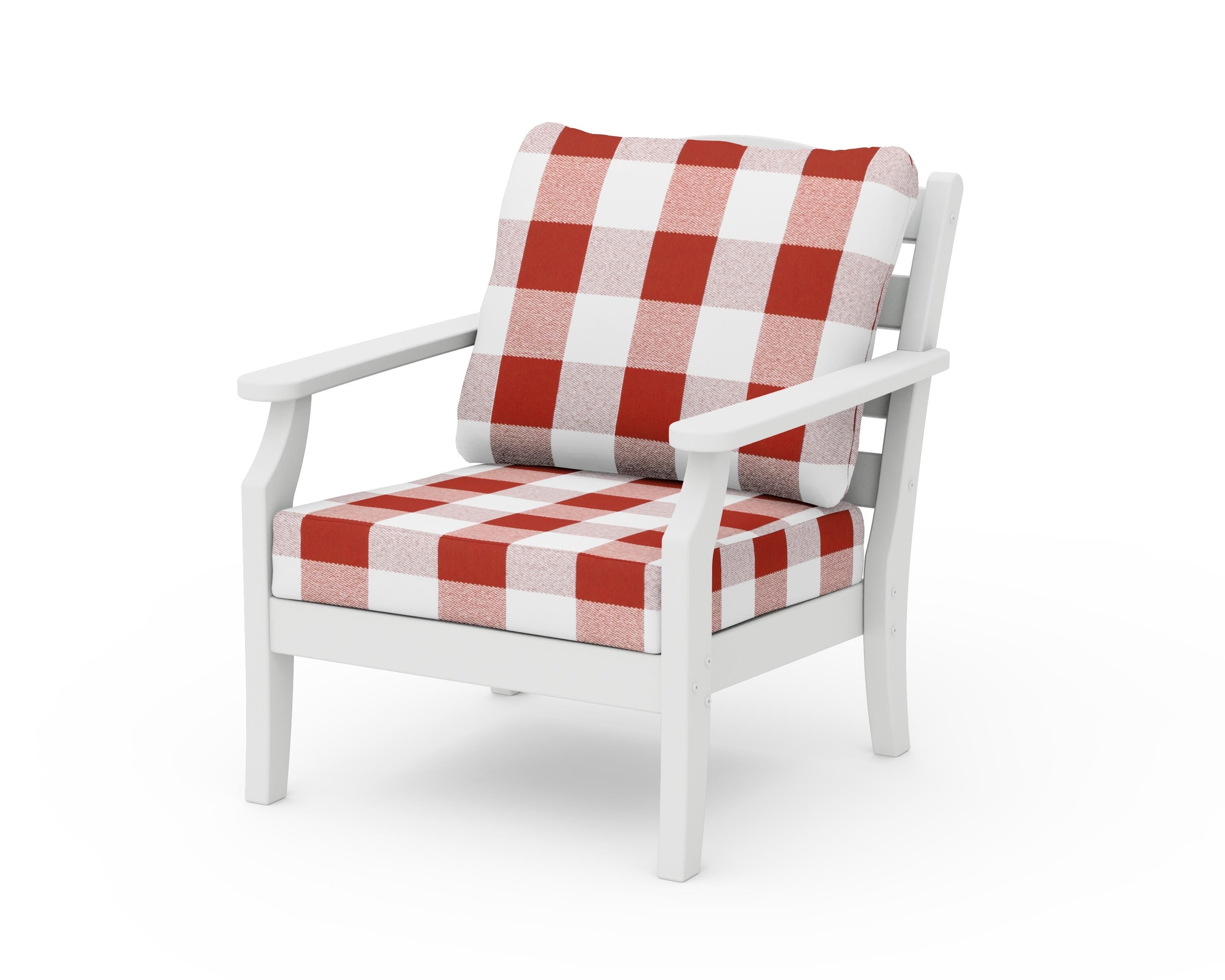 Draper James™ by  POLYWOOD® Savannah Deep Seating Chair in White / Buffalo Plaid Crimson