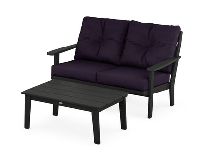 POLYWOOD® Lakeside 2-Piece Lounge Loveseat Set in Black / Navy Linen