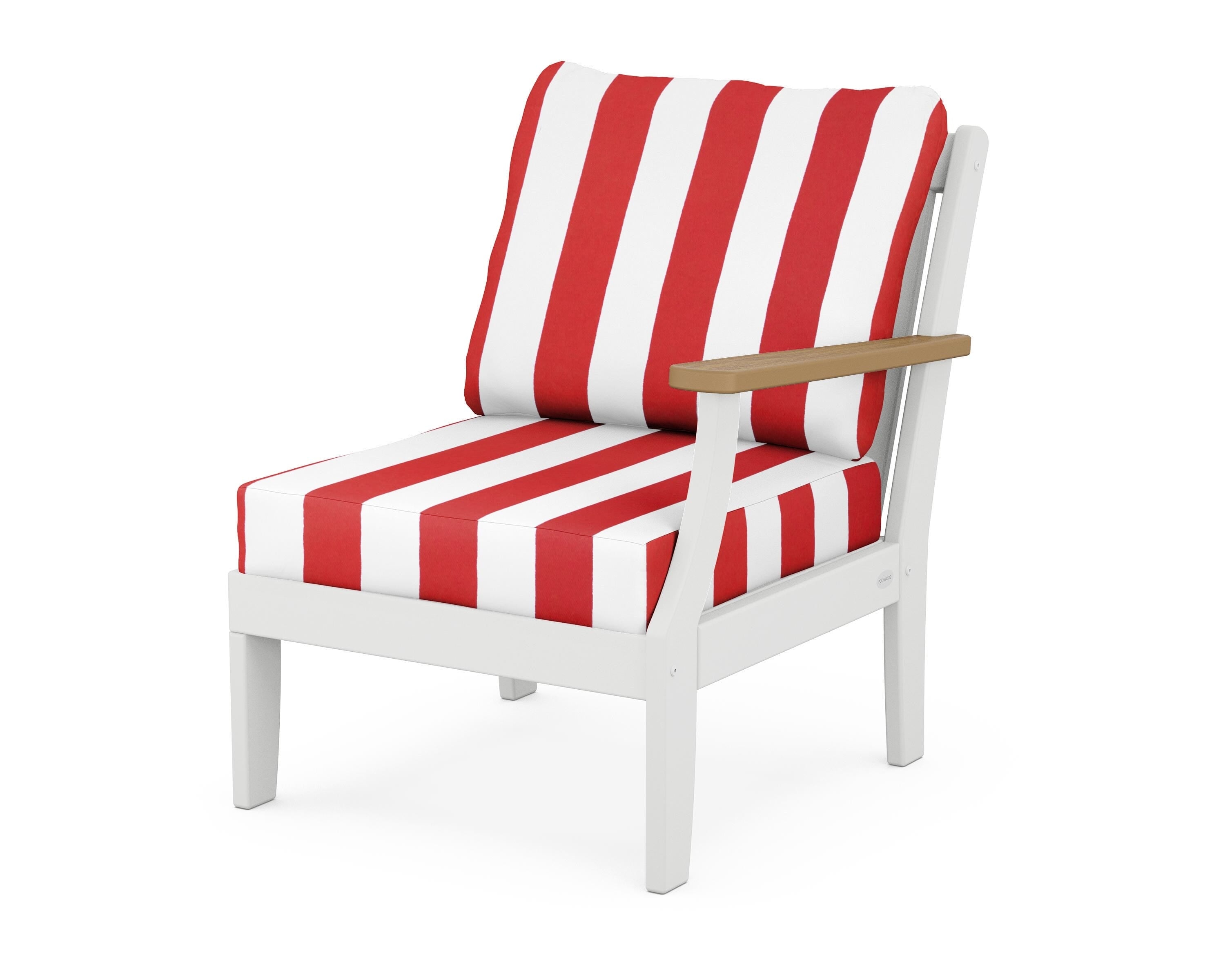 POLYWOOD® Braxton Modular Right Arm Chair in White / Natural / Cabana Stripe Crimson