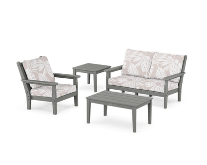POLYWOOD® Chippendale 4-Piece Deep Seating Set in Slate Grey / Leaf Dune Burlap