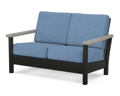 POLYWOOD® Harbour Deep Seating Loveseat in Black / Driftwood / Sky Blue