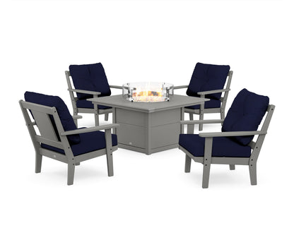POLYWOOD® Prairie 5-Piece Deep Seating Set with Fire Pit Table in Slate Grey / Navy