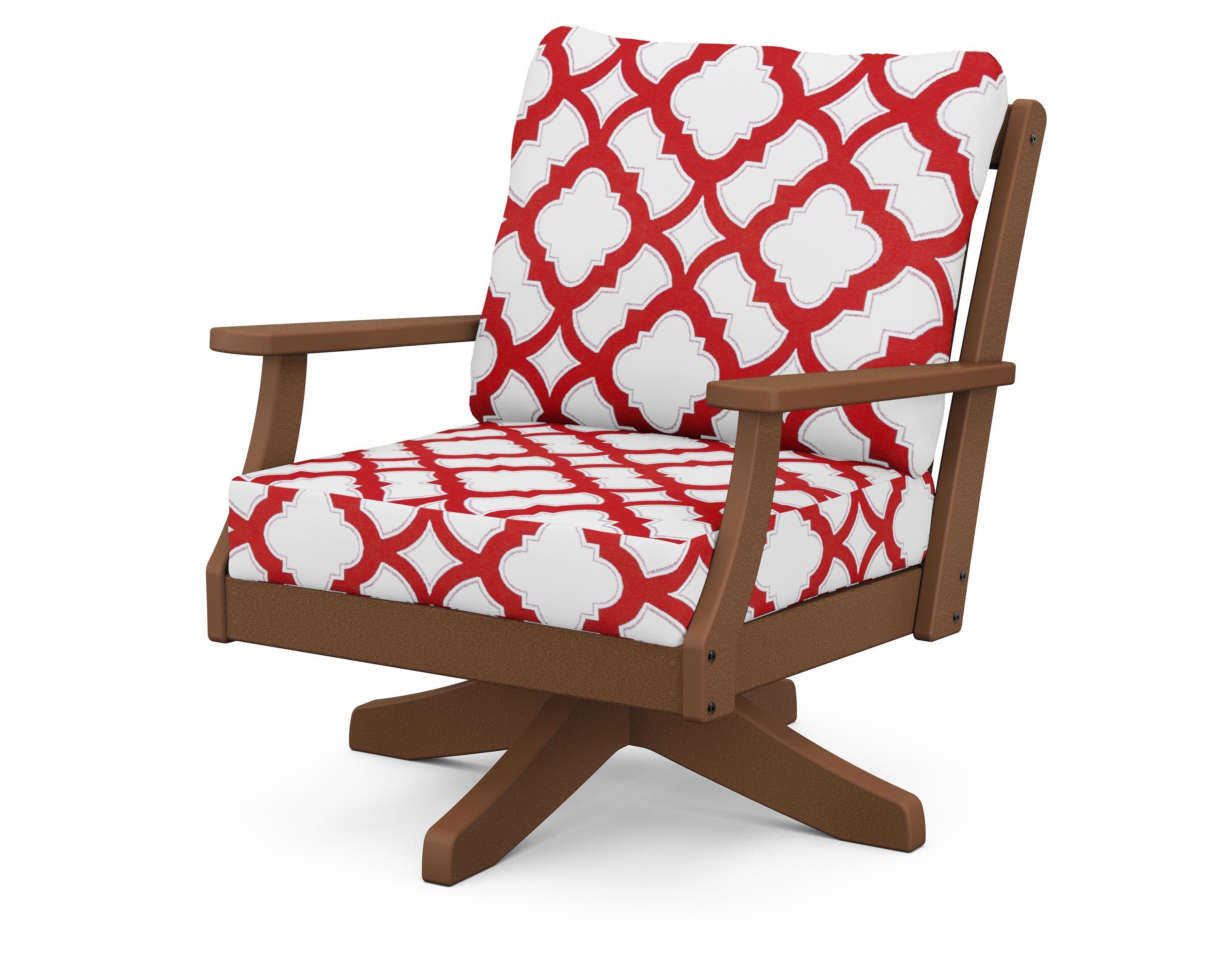 POLYWOOD® Braxton Deep Seating Swivel Chair in Teak / Trellis Crimson