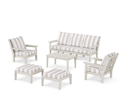 POLYWOOD® Chippendale 6-Piece Lounge Sofa Set in Sand / Cabana Stripe Dune Burlap
