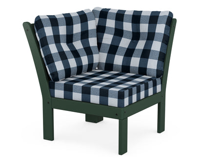 POLYWOOD® Vineyard Modular Corner Chair in Green / Buffalo Plaid Marine Indigo