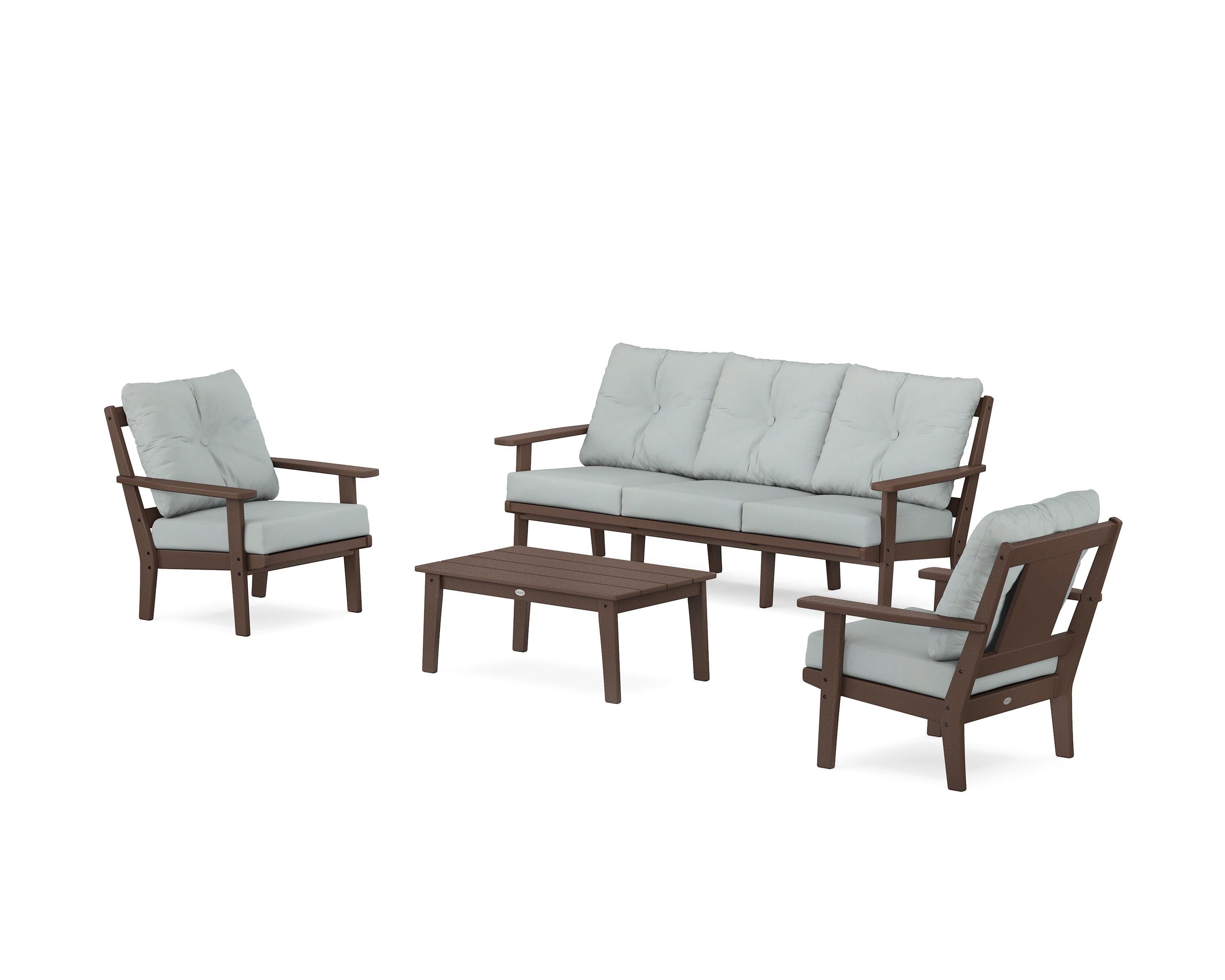 POLYWOOD® Prairie 4-Piece Deep Seating Set with Sofa in Mahogany / Spa