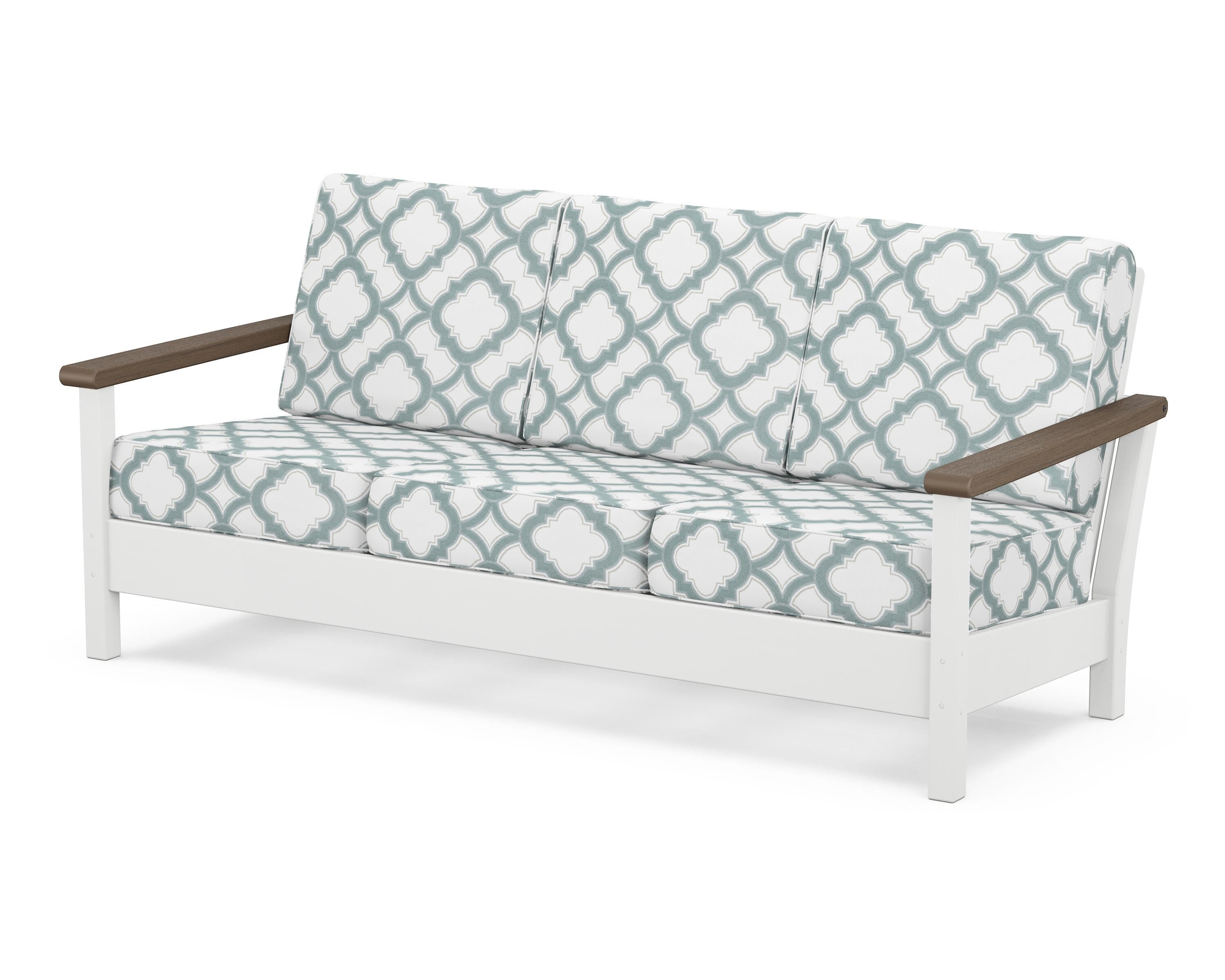 POLYWOOD® Harbour Deep Seating Sofa in White / Kona / Trellis Glacier Spa