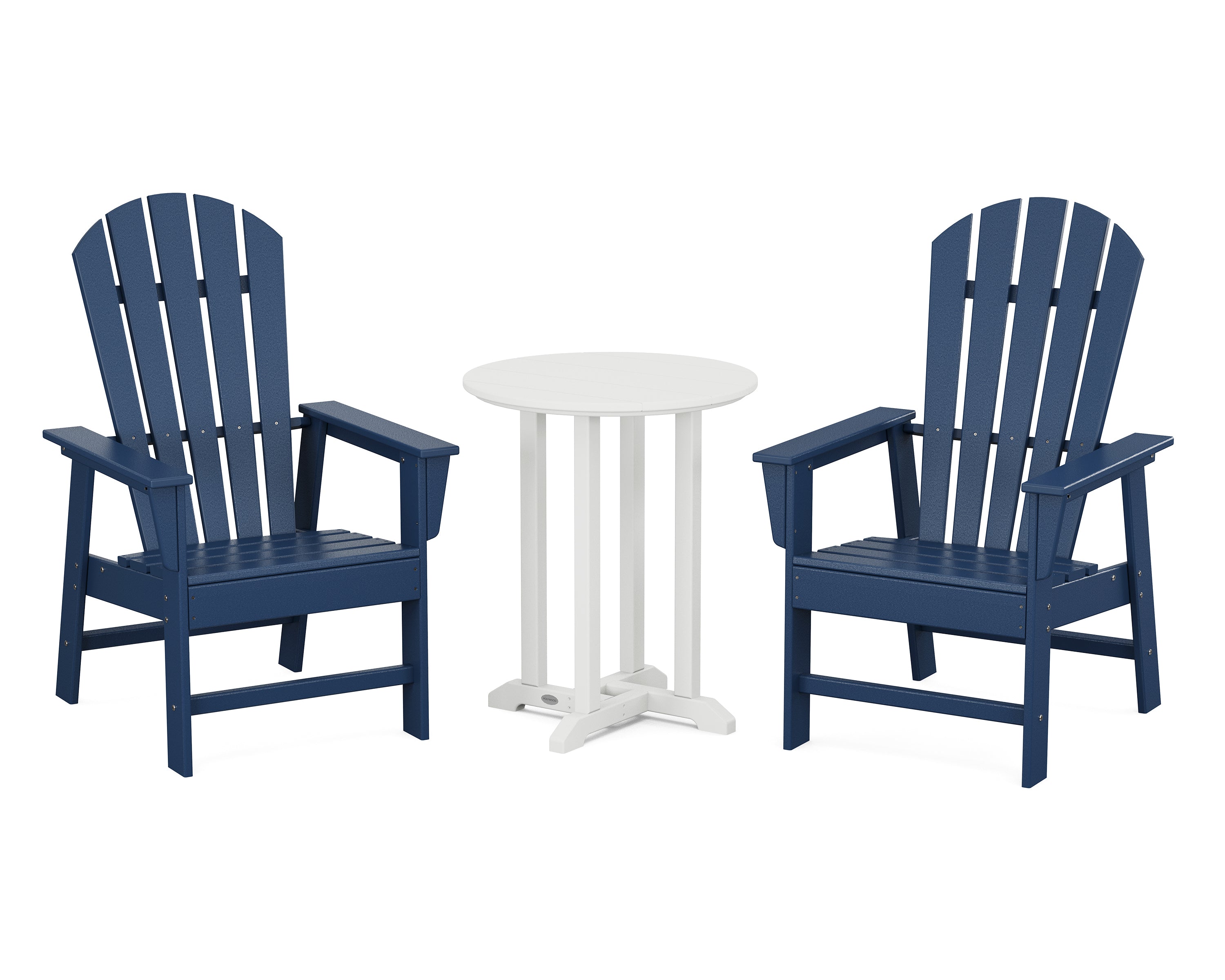 POLYWOOD® South Beach 3-Piece Round Farmhouse Bistro Dining Set in Navy / White