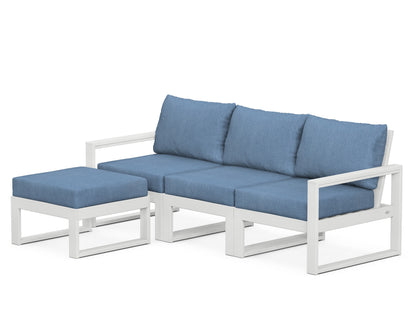 POLYWOOD® EDGE 4-Piece Modular Deep Seating Set with Ottoman in White / Sky Blue