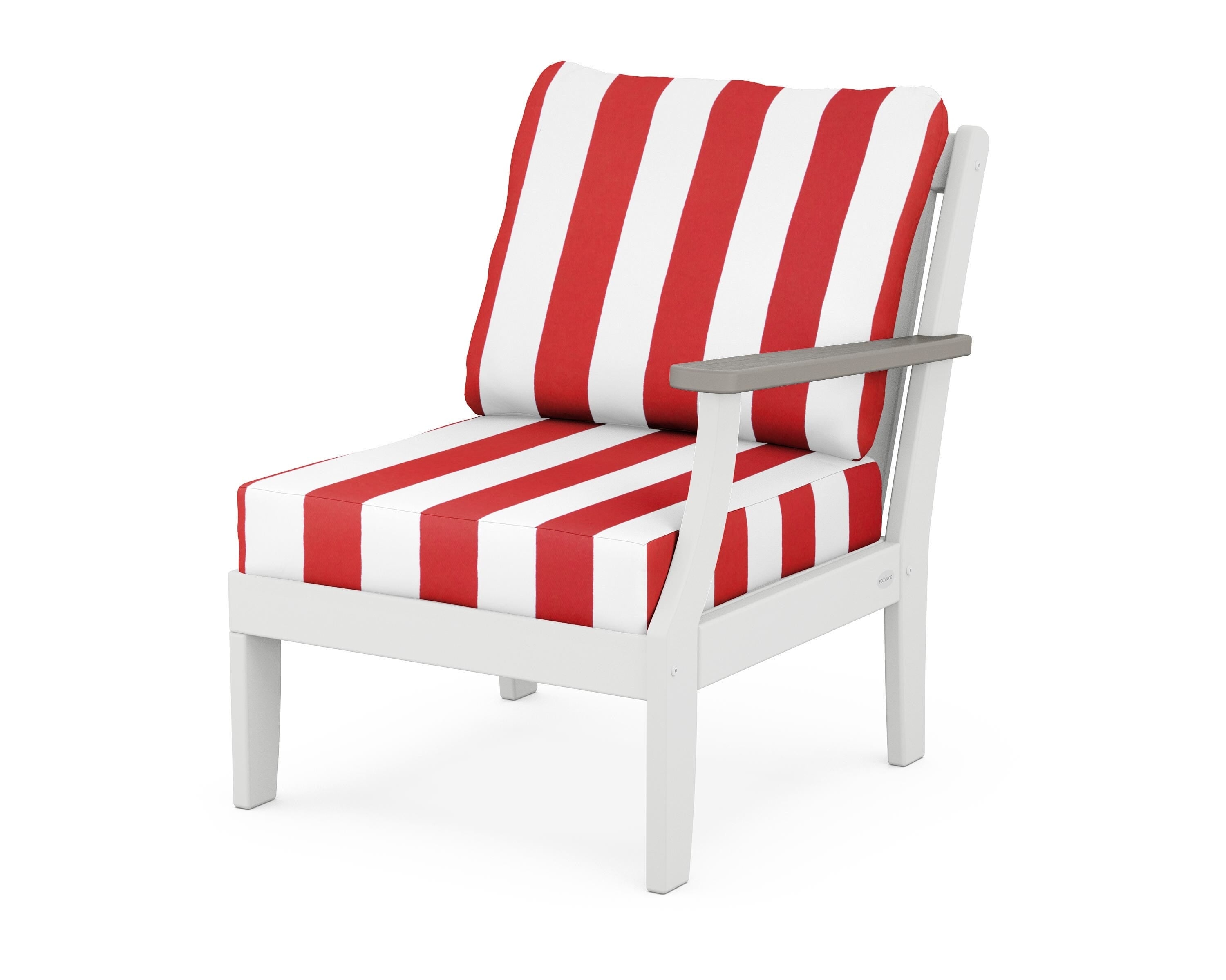 POLYWOOD® Braxton Modular Right Arm Chair in White / Driftwood / Cabana Stripe Crimson