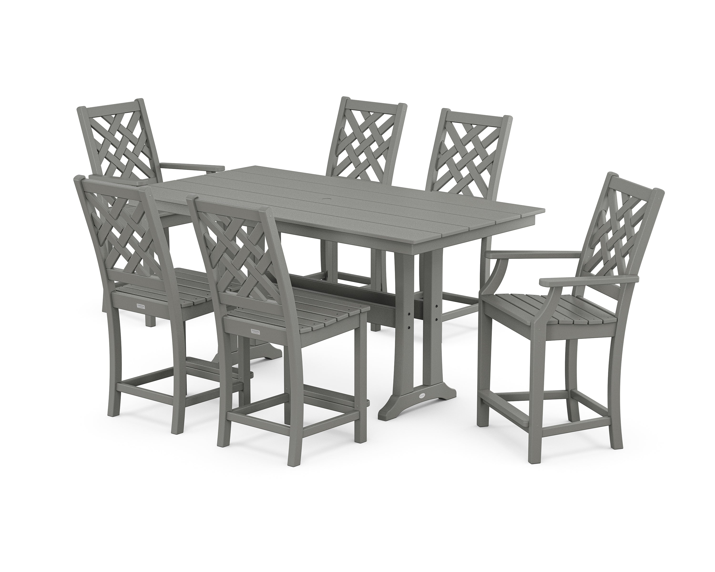 Country Living Wovendale 7-Piece Farmhouse Counter Set with Trestle Legs in Slate Grey