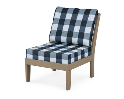 POLYWOOD® Braxton Modular Armless Chair in Vintage Sahara / Buffalo Plaid Marine Indigo