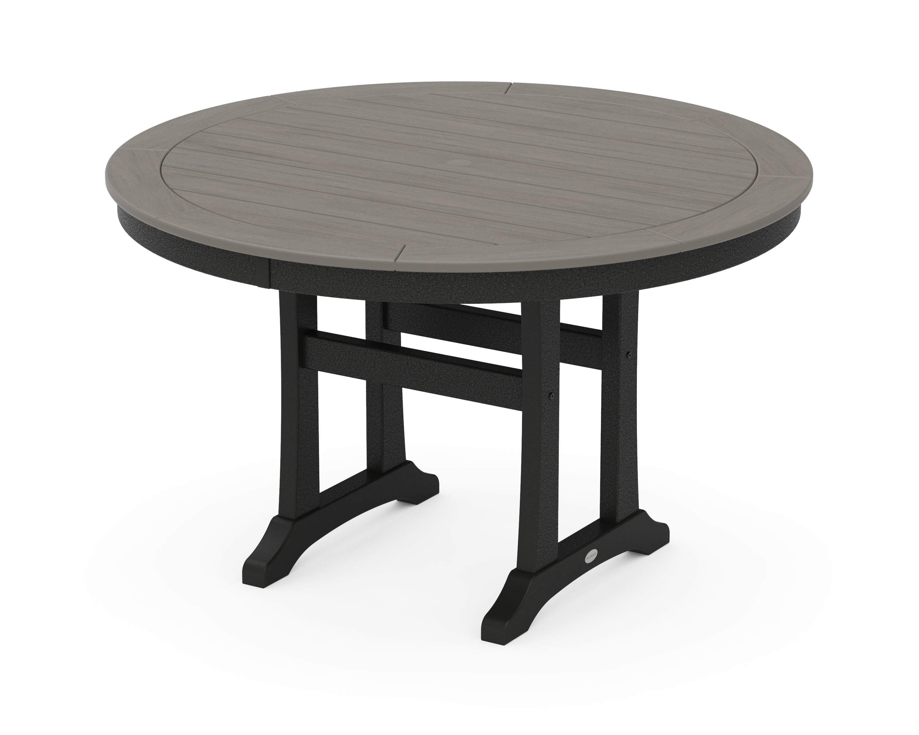 POLYWOOD® Nautical Trestle 48" Round Dining Table in Black / Driftwood