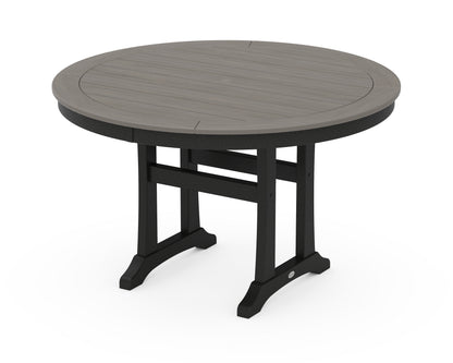 POLYWOOD® Nautical Trestle 48" Round Dining Table in Black / Driftwood