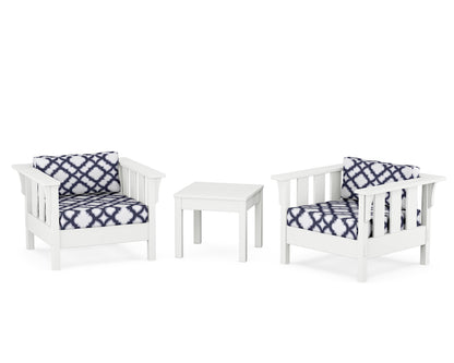 Martha Stewart by POLYWOOD® Acadia 3-Piece Deep Seating Set in White / Trellis Navy