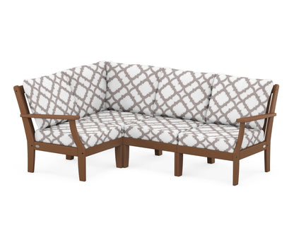 POLYWOOD® Braxton Modular 4-Piece Deep Seating Set in Teak / Trellis Grey Mist