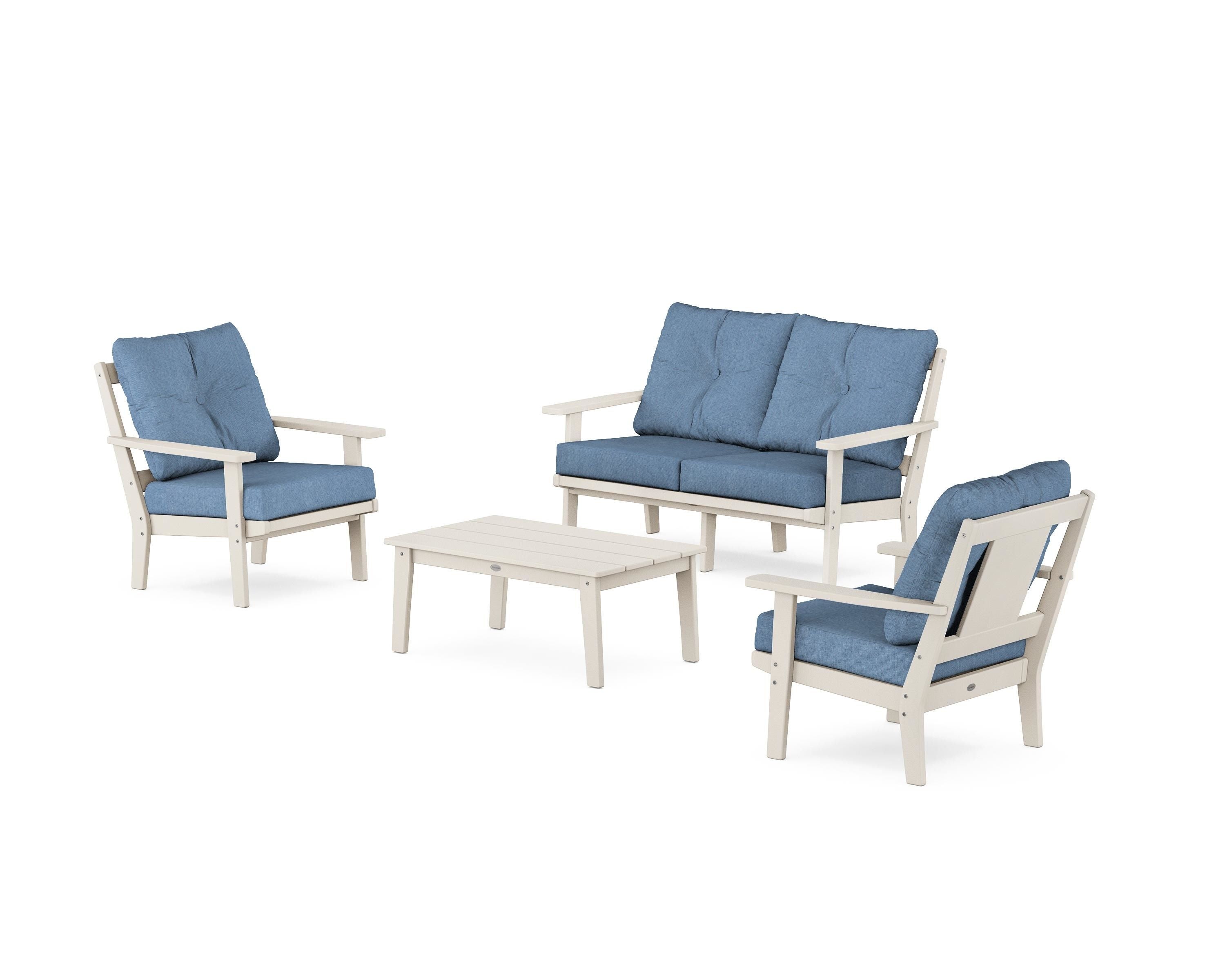 POLYWOOD® Prairie 4-Piece Deep Seating Set with Loveseat in Sand / Sky Blue