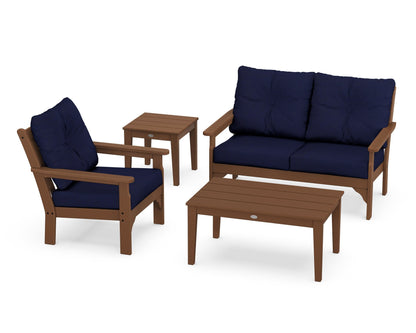 POLYWOOD® Vineyard 4-Piece Deep Seating Set in Teak / Navy