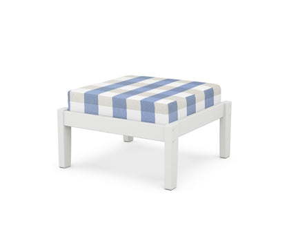 Unbranded Deep Seating Ottoman in White / Buffalo Plaid Sky Blue