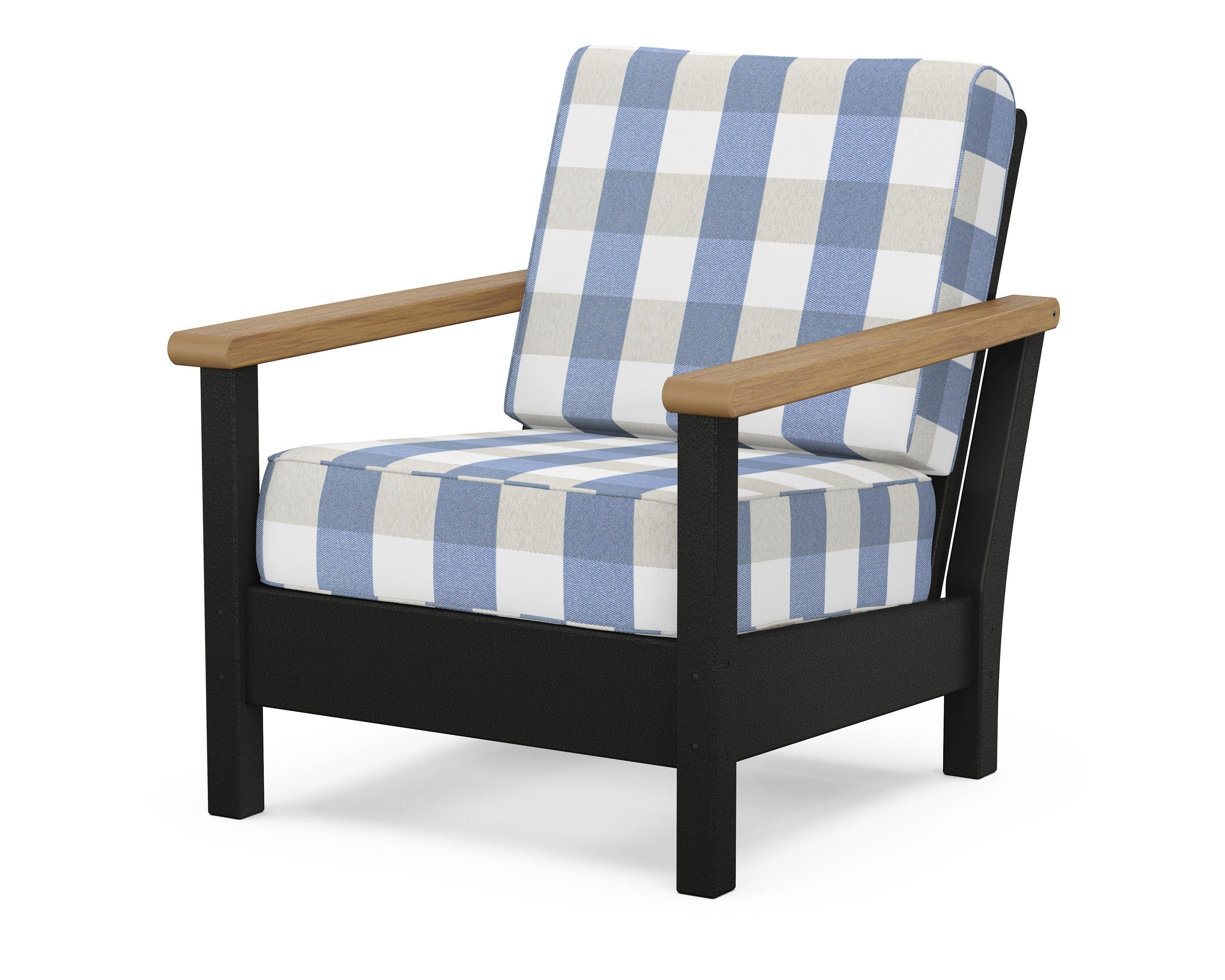 POLYWOOD® Harbour Deep Seating Chair in Black / Natural / Buffalo Plaid Sky Blue