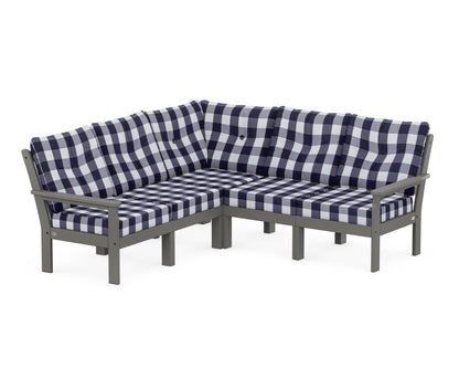 POLYWOOD® Vineyard 5-Piece Sectional in Slate Grey / Buffalo Plaid Navy