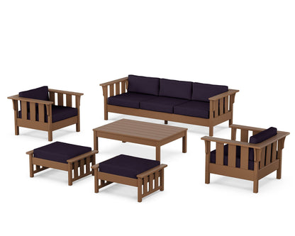 Martha Stewart by POLYWOOD® Acadia 6-Piece Lounge Sofa Set in Teak / Navy Linen