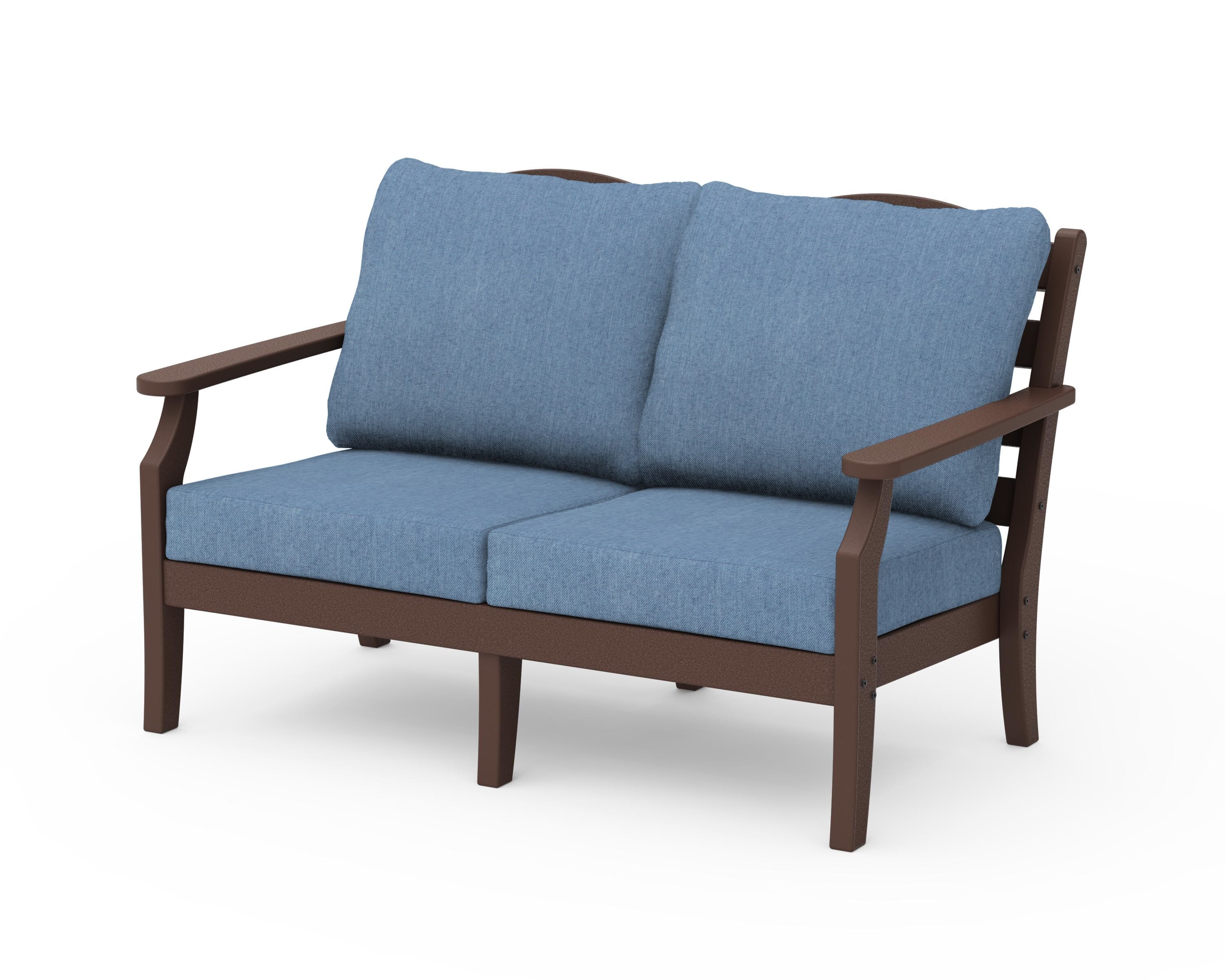 Draper James™ by  POLYWOOD® Savannah Deep Seating Loveseat in Mahogany / Sky Blue