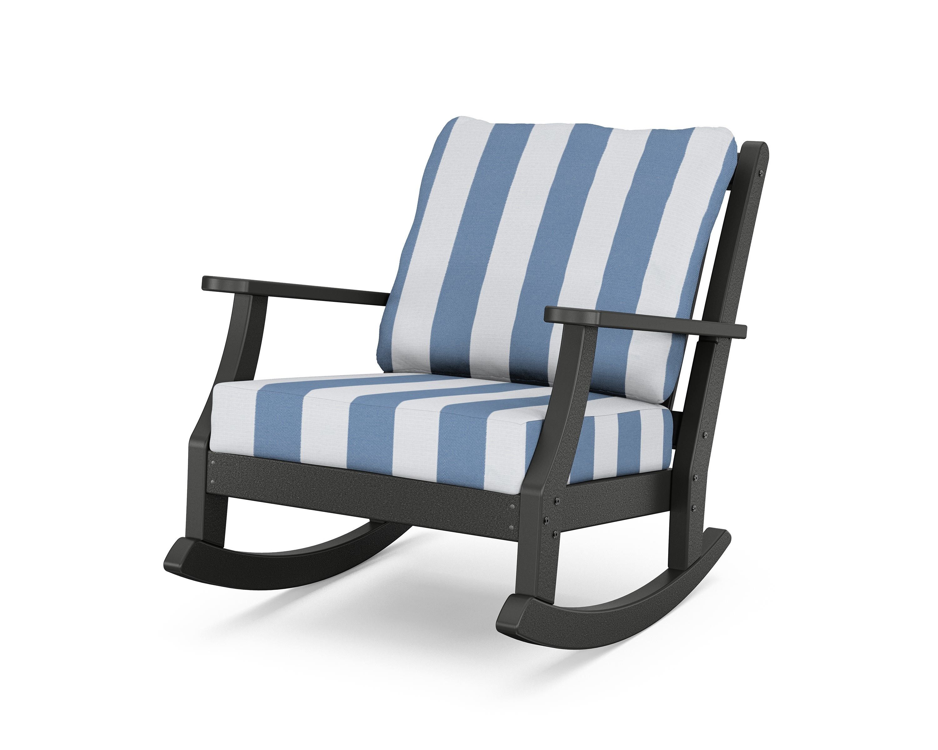Country Living Wovendale Deep Seating Rocking Chair in Black / Cabana Stripe Sky Blue