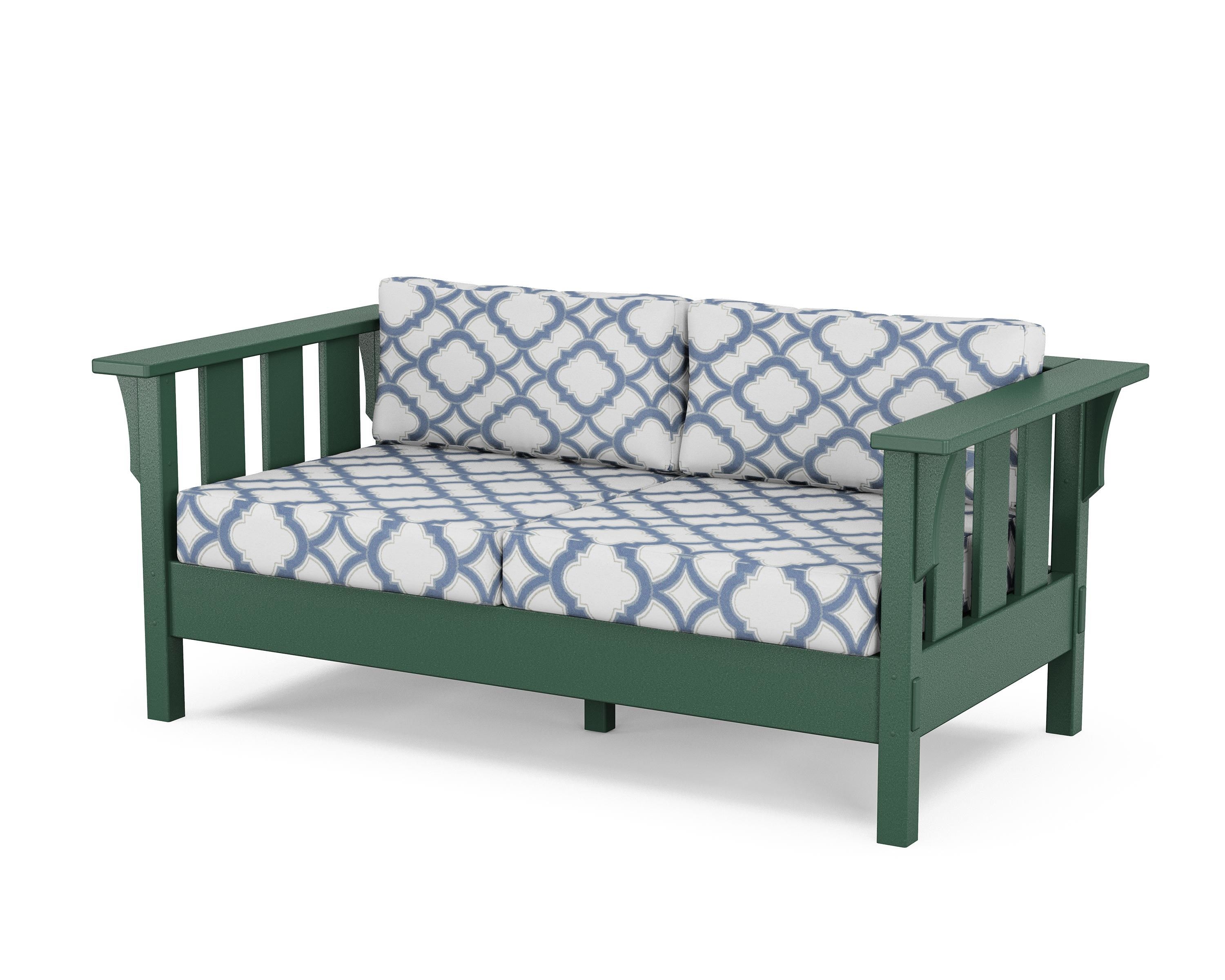 Martha Stewart by POLYWOOD® Acadia Deep Seating Loveseat in Green / Trellis Sky Blue