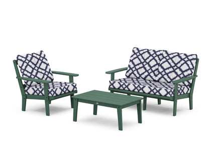 POLYWOOD® Prairie 3-Piece Deep Seating Set with Loveseat in Green / Trellis Navy