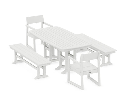 POLYWOOD® EDGE 5-Piece Dining Set with Benches in White