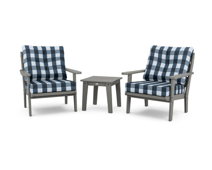 POLYWOOD® Lakeside 3-Piece Deep Seating Chair Set in Slate Grey / Buffalo Plaid Marine Indigo