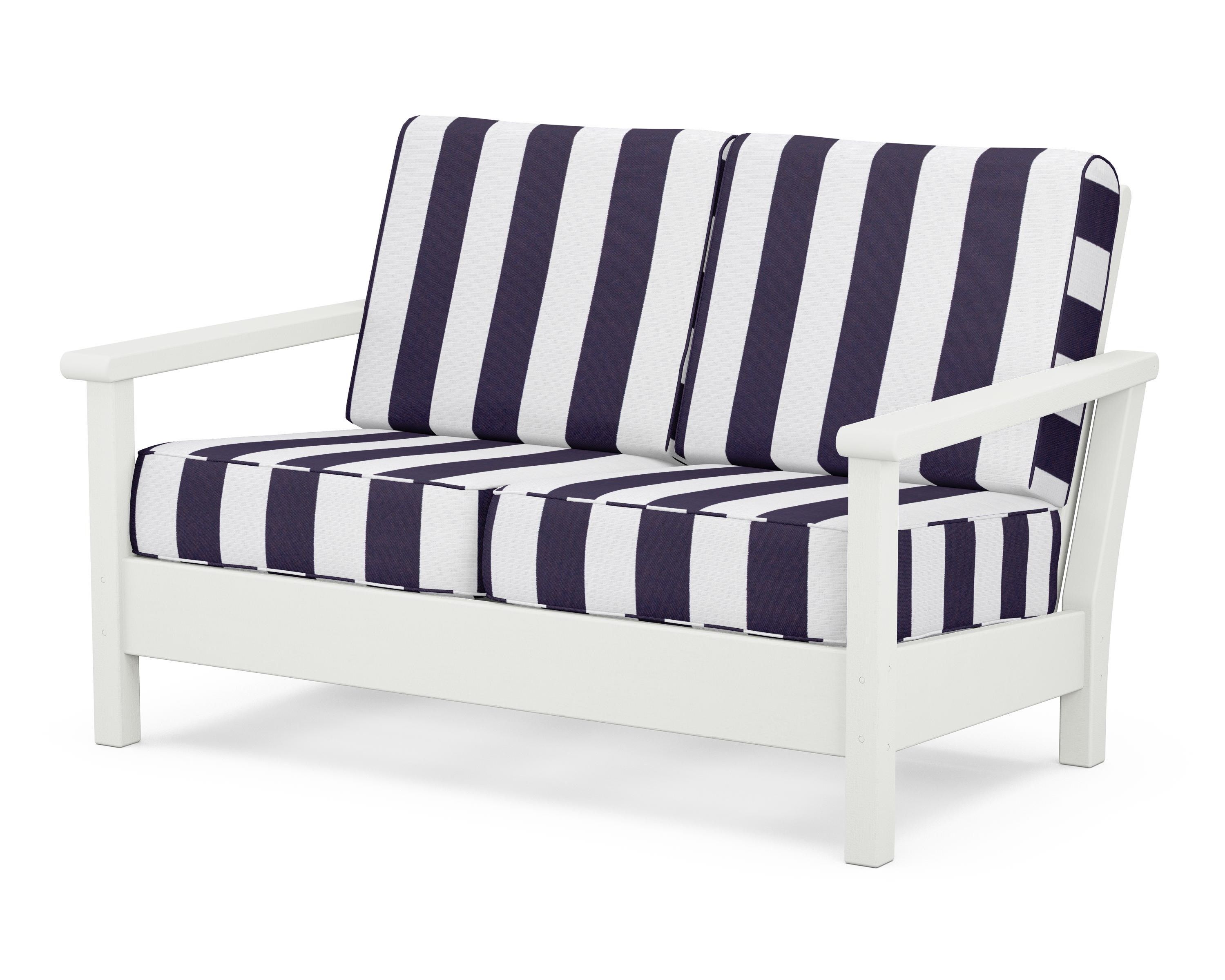 POLYWOOD® Harbour Deep Seating Loveseat in Vintage White / Cabana Stripe Navy
