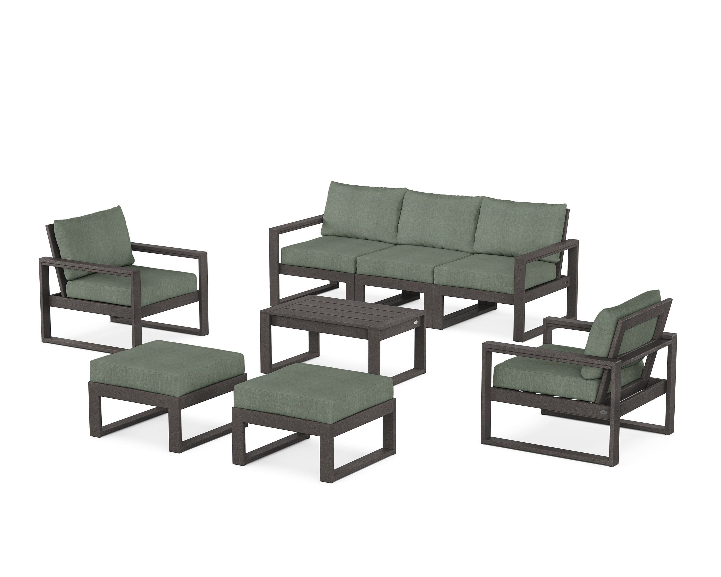 POLYWOOD® EDGE Sectional 8-Piece Lounge Sofa Set in Vintage Coffee / Cast Sage