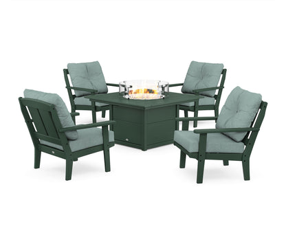 POLYWOOD® Mission 5-Piece Deep Seating Set with Fire Pit Table in Green / Glacier Spa