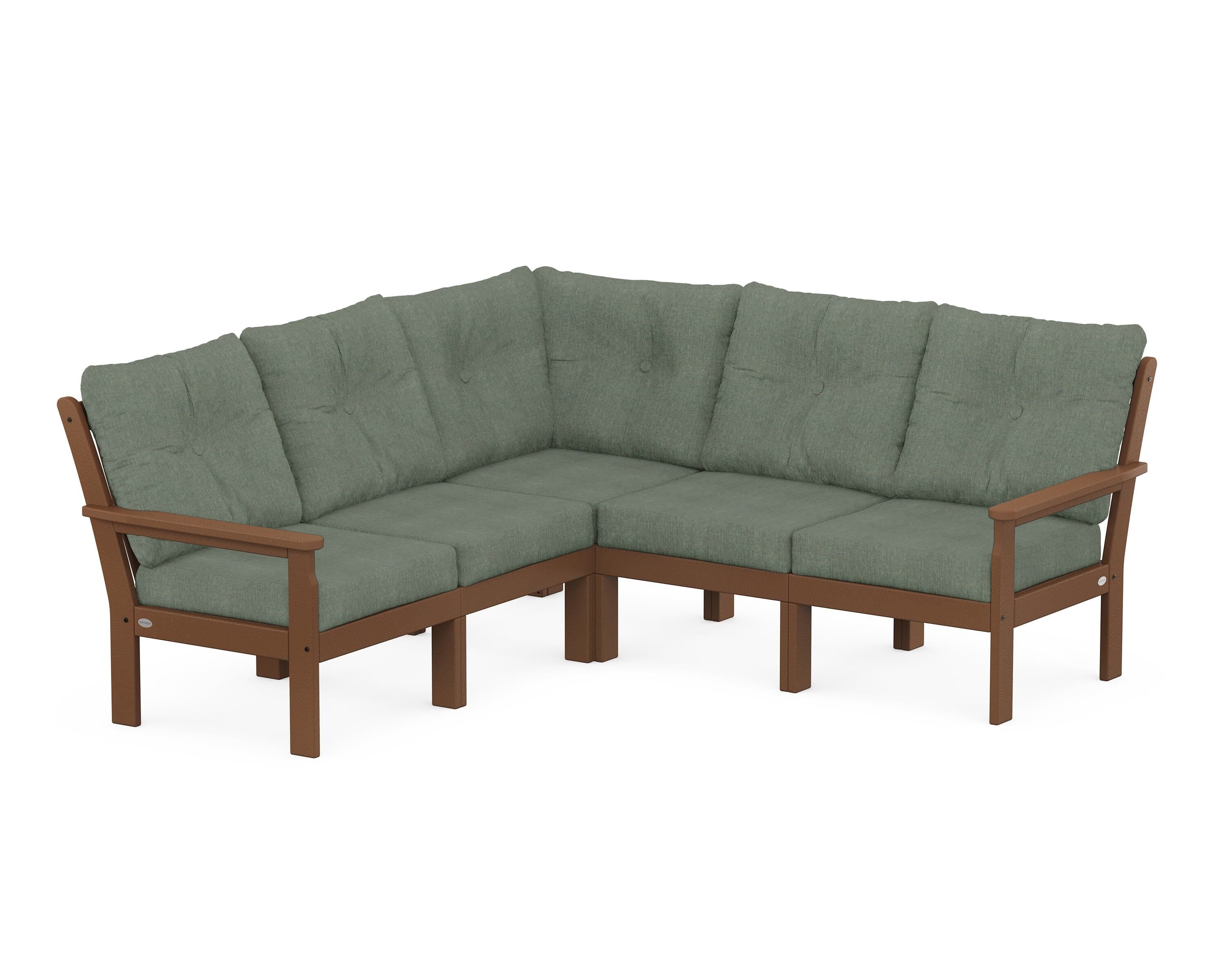 POLYWOOD® Vineyard 5-Piece Sectional in Teak / Cast Sage