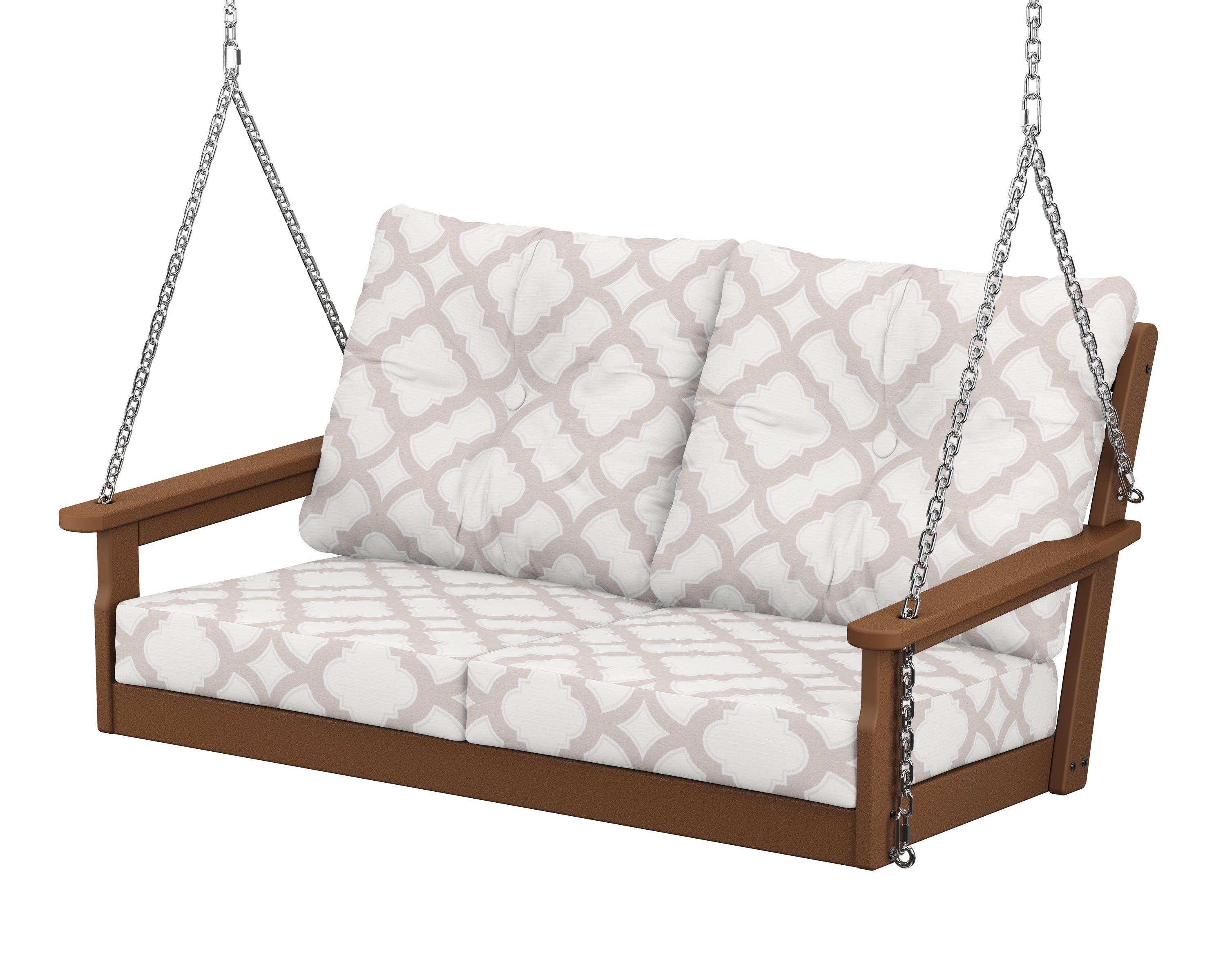 POLYWOOD® Vineyard Deep Seating Swing in Teak / Trellis Dune Burlap