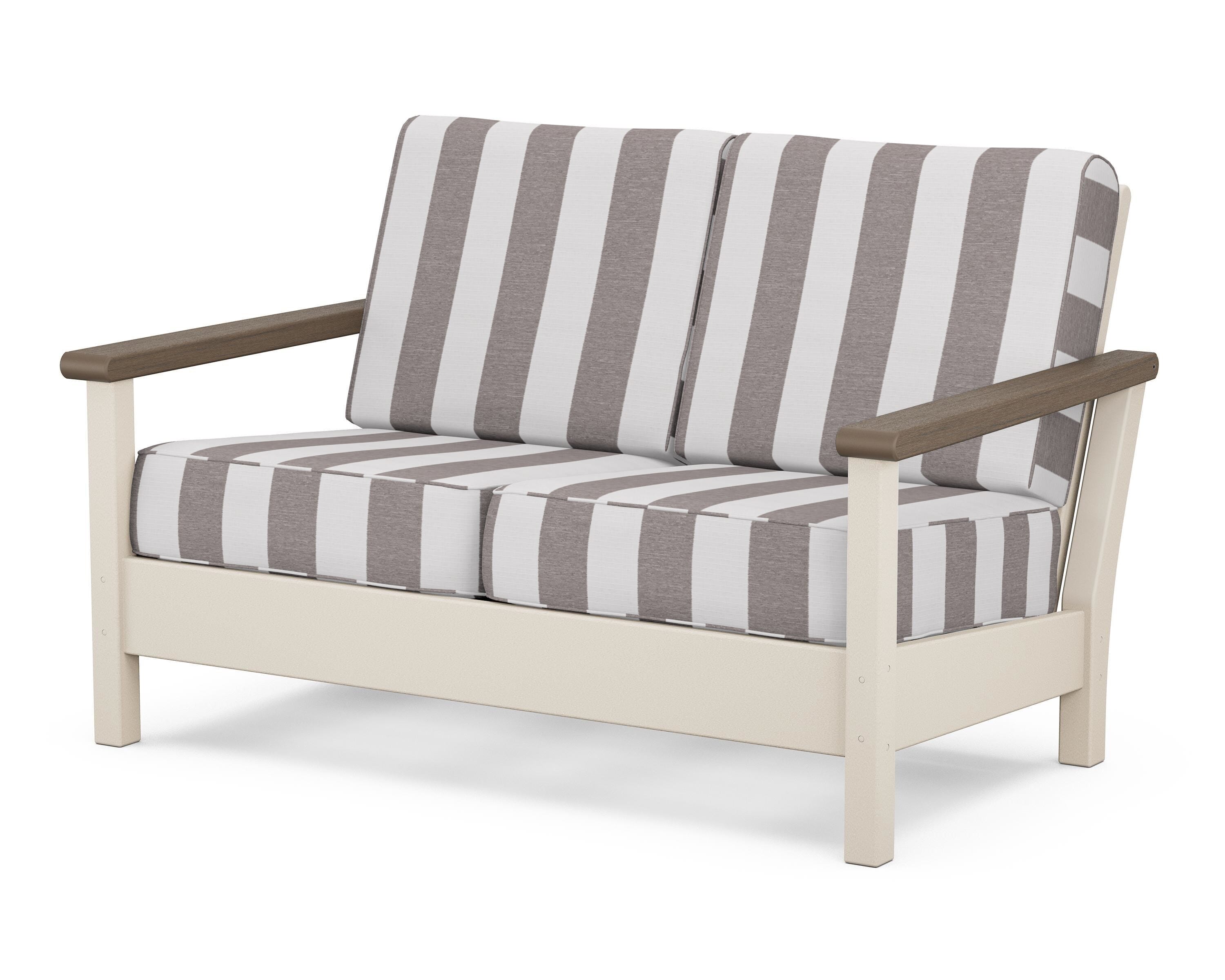 POLYWOOD® Harbour Deep Seating Loveseat in Sand / Kona / Cabana Stripe Grey Mist