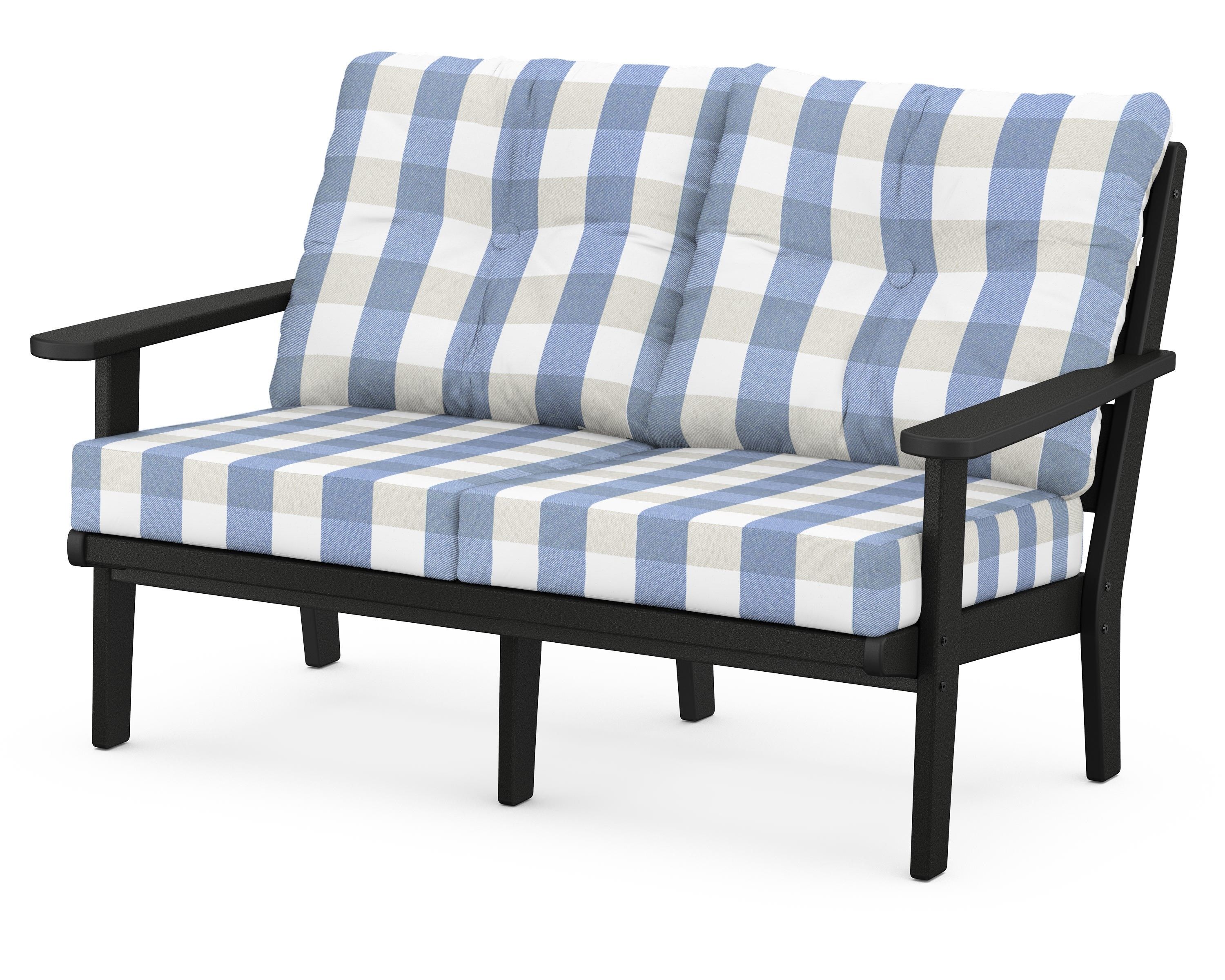 POLYWOOD® Lakeside Deep Seating Loveseat in Black / Buffalo Plaid Sky Blue