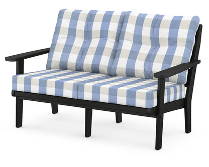 POLYWOOD® Lakeside Deep Seating Loveseat in Black / Buffalo Plaid Sky Blue