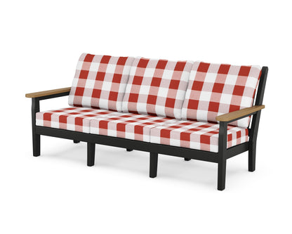 POLYWOOD® Chippendale Deep Seating Sofa in Black / Natural / Buffalo Plaid Crimson