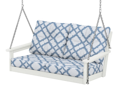POLYWOOD® Vineyard Deep Seating Swing in Vintage White / Trellis Sky Blue