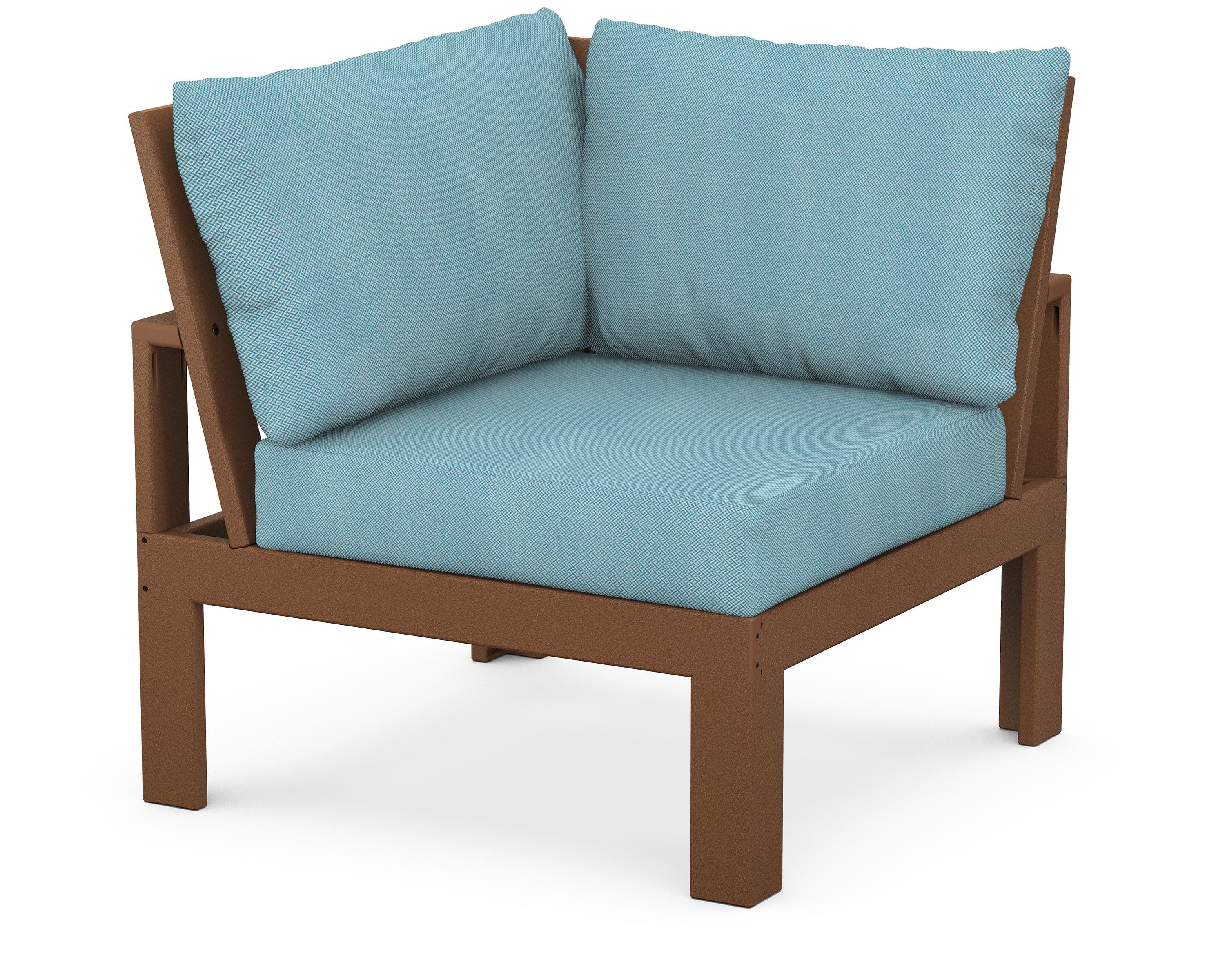 Unbranded Modular Corner Chair in Teak / Lattice Sky Blue